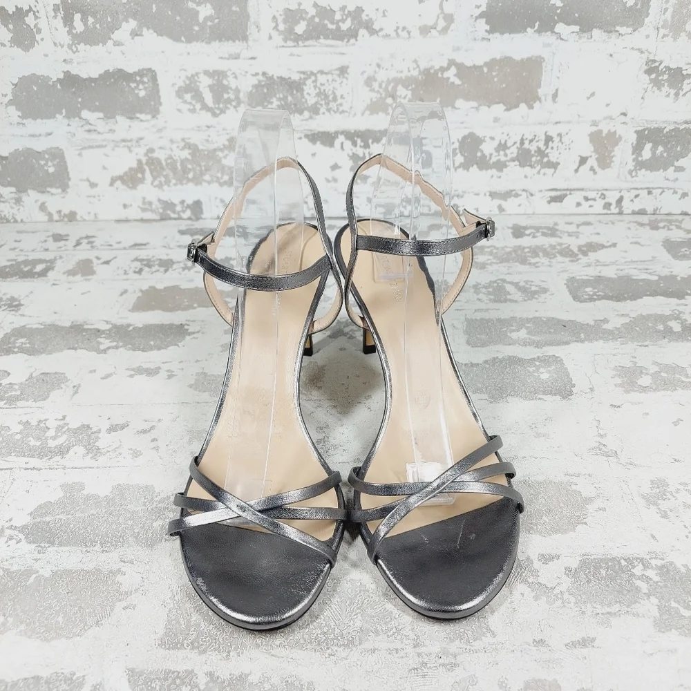 New Staurt Weitzman Starla Silver Leather Strappy Sandals